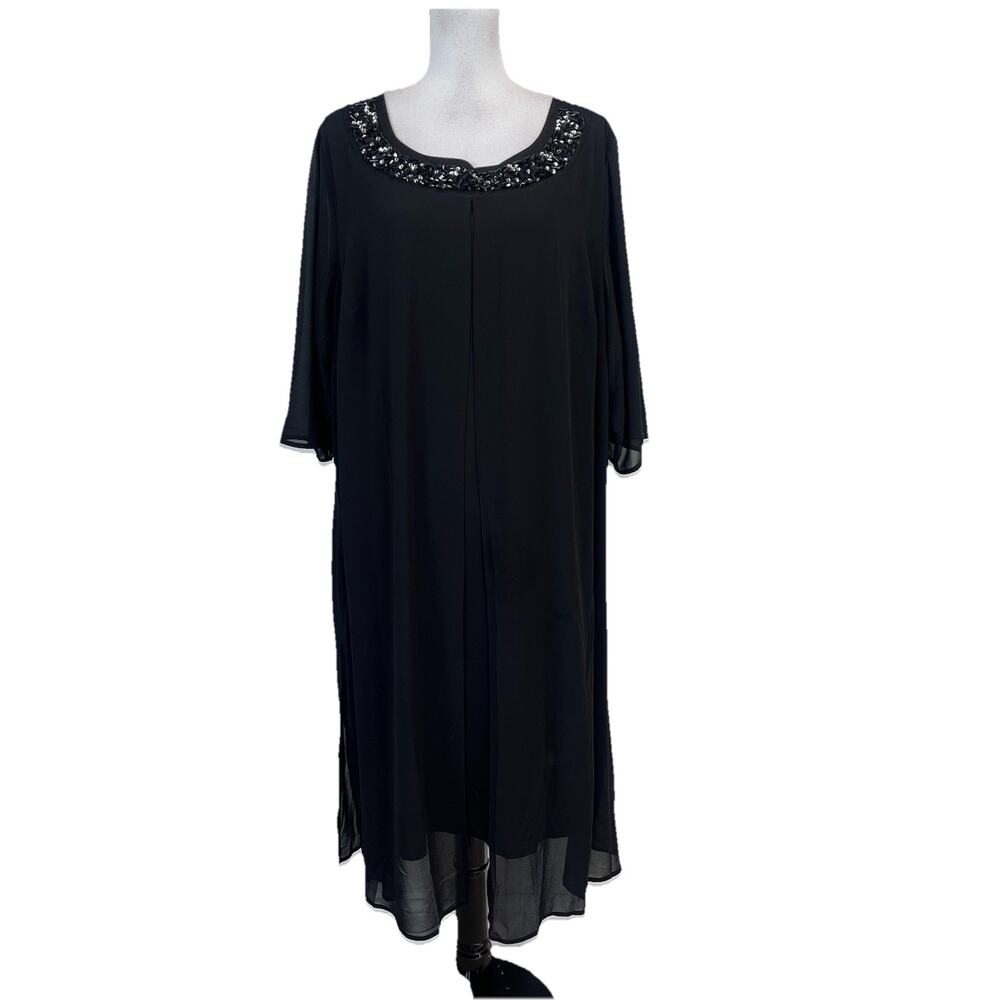 Catherines Dress Plus size 2X W Petite Black Formal Wedding Cocktail Midi Jewels